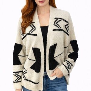 BKE Fuzzy White & Black Aztec Cardigan Sweater XL